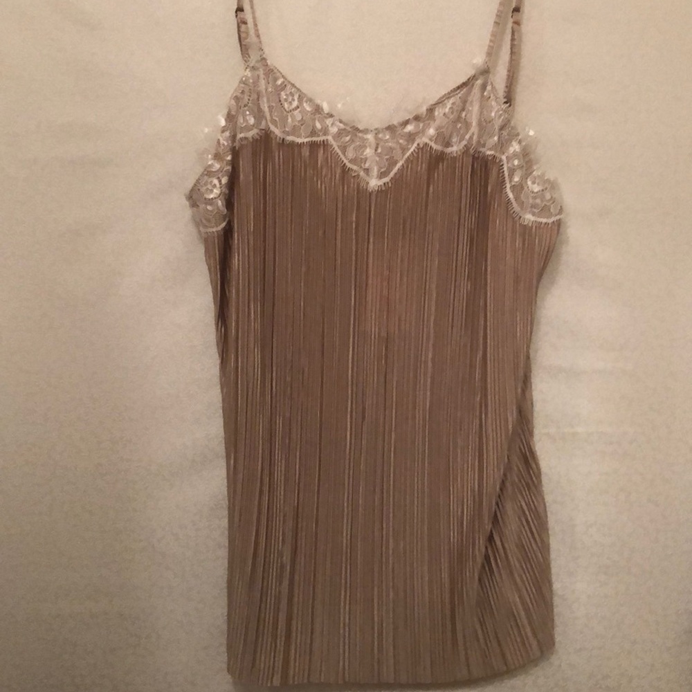 Shimmery beige lace trimmed tank